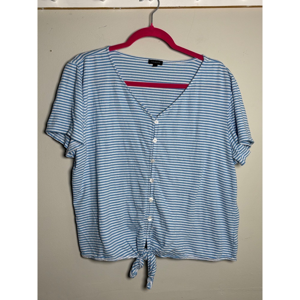 Talbots Striped Tie Front Top Coastal Classic Office Casual Large